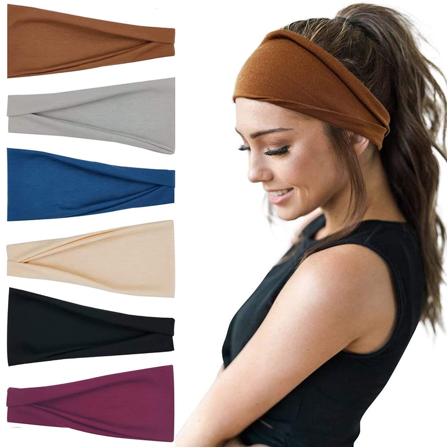 European and American Solid Color Sports Yoga Hair Band Sweat Absorbing Men and Women Running Workout Headband Stretch Hair Band Cotton Headscarf