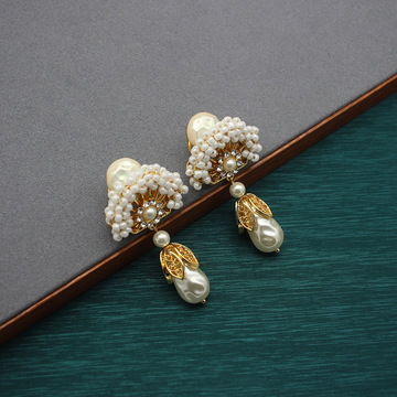 美国订单小众mh编织款巴洛克珍珠耳环扇形耳饰个性艺术感首饰