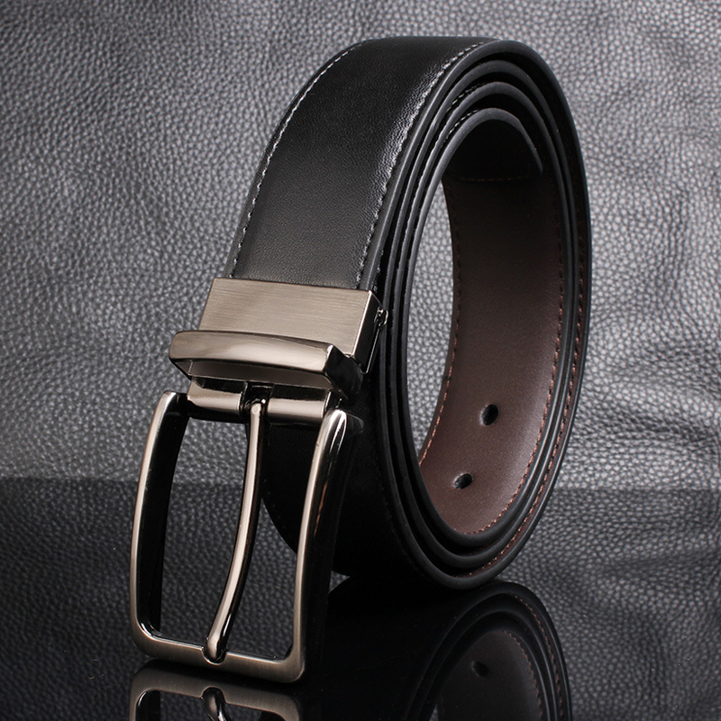 Factory Wholesale Men's Leather Belt Cowhide Rotating Pin Buckle Casual Men's Belt Men's Classic Double-Sided Pant Belt