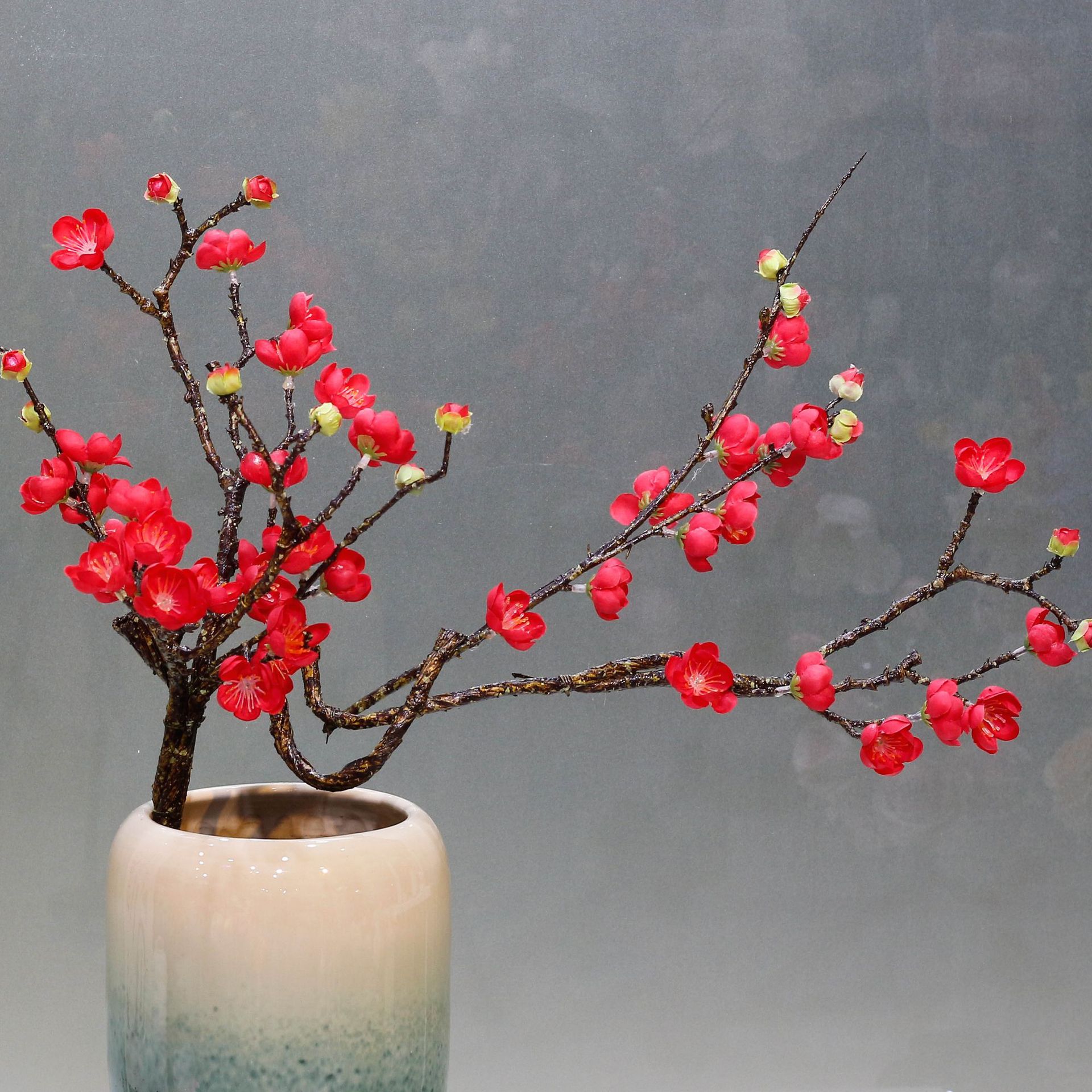 腊梅 仿真造型梅花红梅古典中式家居酒店装饰道具绢布梅花