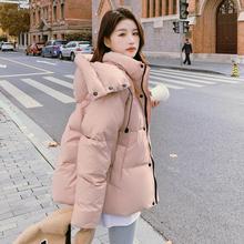 羽绒服女款2023年新款冬季韩系高级感炸街连帽粉色小个子短款外套
