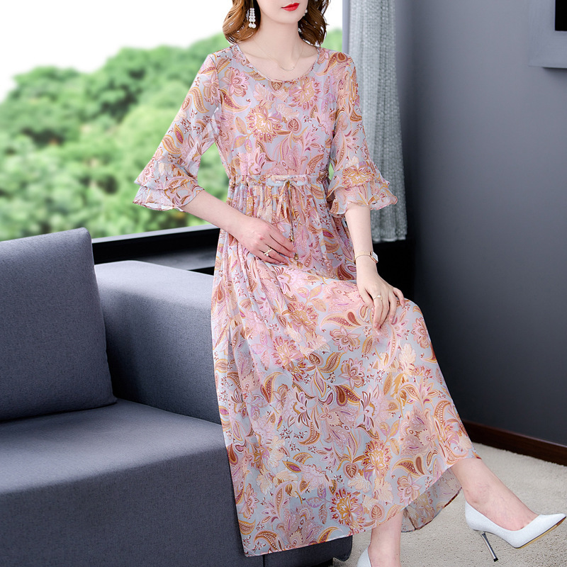 碎花收腰真丝连衣裙女春夏2022新款高端长裙贵夫人桑蚕丝气质裙子