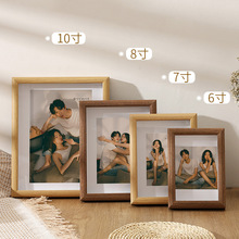 洗照片做成相框可定桌面摆件情侣相片加打印实木质挂墙中空小摆台