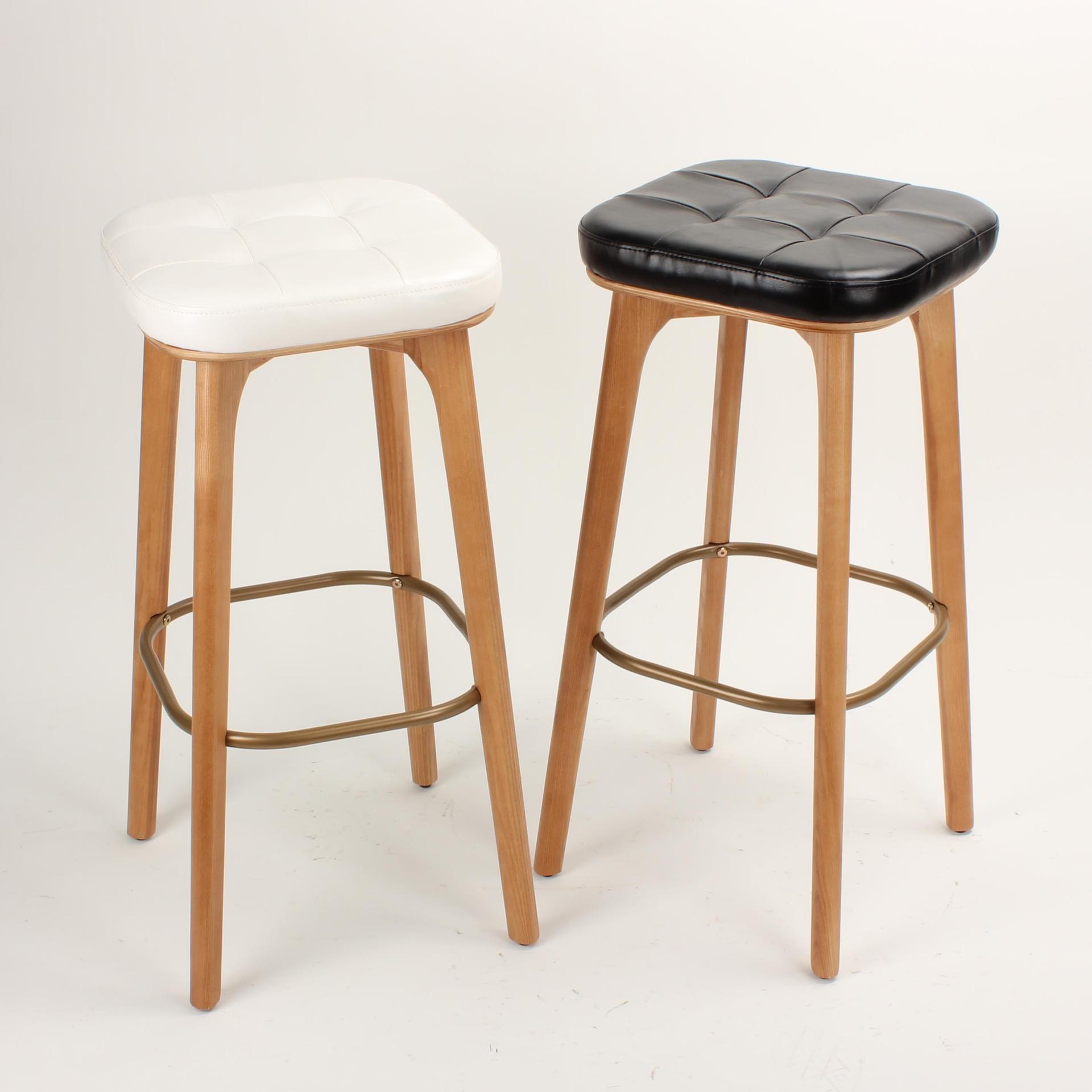 实木吧台椅北欧轻奢现代皮垫酒吧椅欧美前台高脚凳家用奶茶店椅子