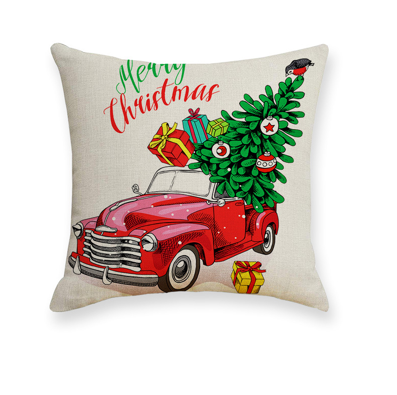 New Christmas Linen Pillow Cover Simple Single-Sided Printing Cushion Cover Home Car and Sofa Christmas Pillow