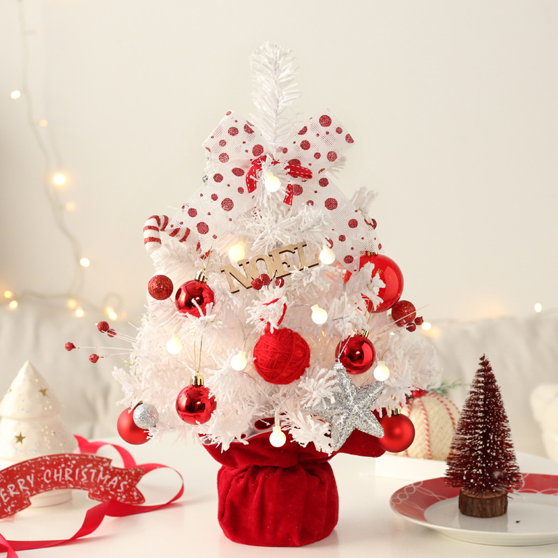 Cross-Border New Christmas Decorations Red and White Rotating Music Box Desktop Mini Christmas Tree Set Ornaments