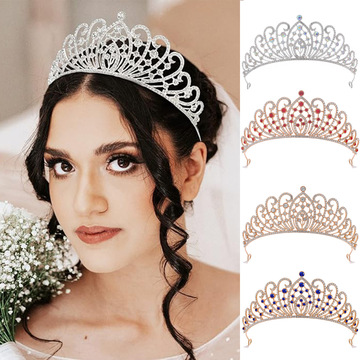 欧美合金王冠头饰晚宴婚礼水钻发饰满钻皇冠造型盘发生日聚会配饰