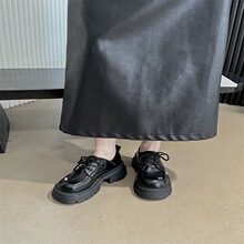 内增高乐福鞋女2024欧洲站春季新款厚底单鞋女时尚百搭系带小皮鞋