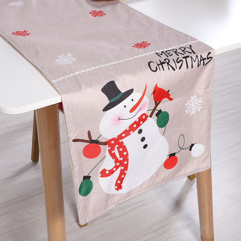 New Christmas Home Decoration Table Runner Cotton Linen Elderly Snowman Placemat Christmas Restaurant Hotel Dining Table Cushion Supplies