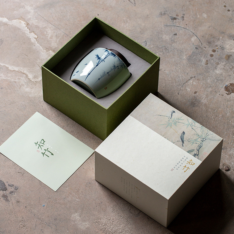 知竹手绘茶叶罐礼盒装空礼盒包装红茶绿茶实木红木盖存储罐密封罐