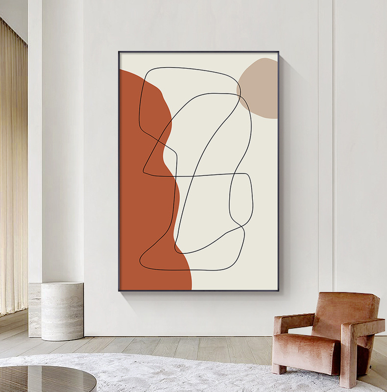 轻奢现代北欧客厅装饰画抽象线条极简玄关走廊挂画几何色块落地画