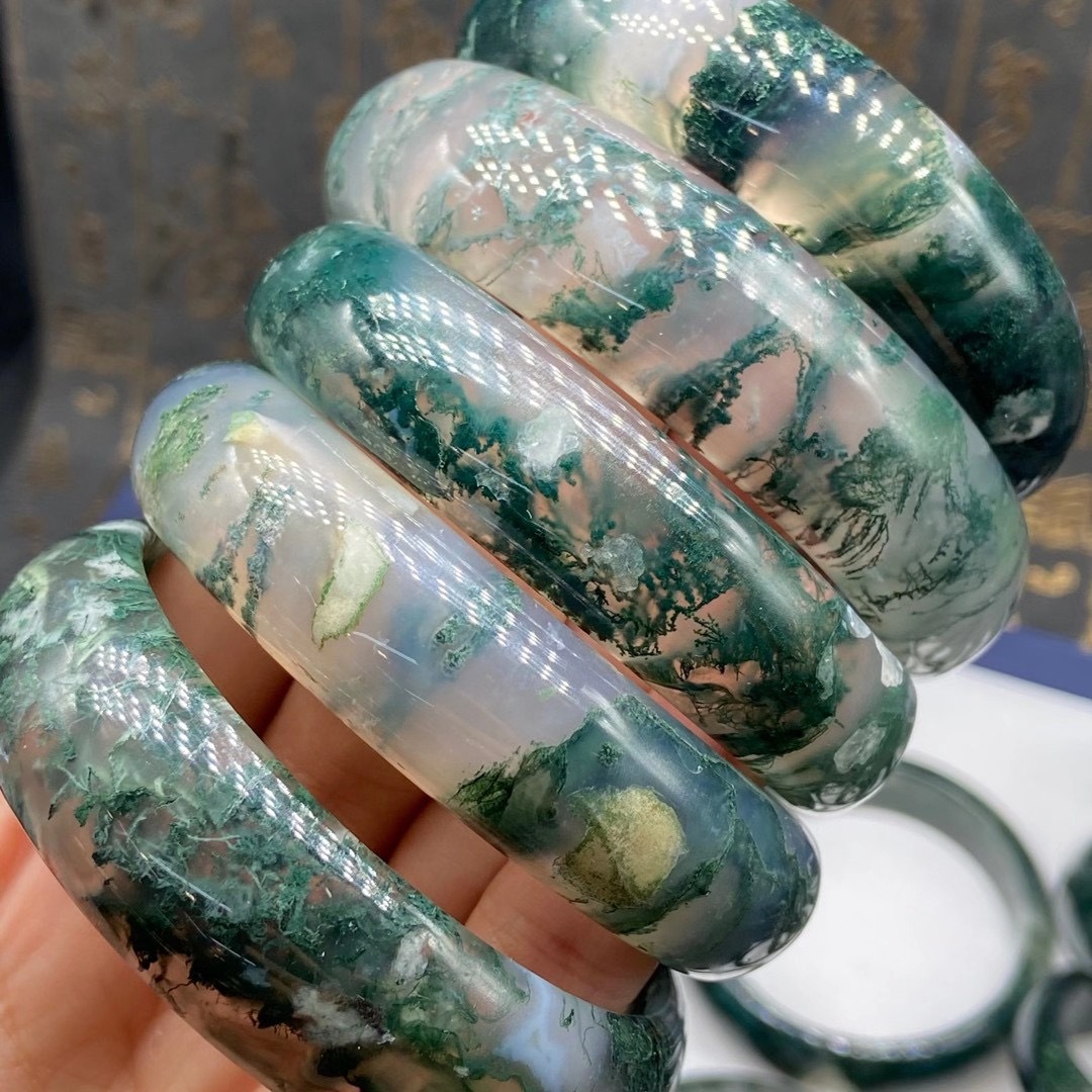 天然水草玛瑙手镯水草清晰通透品质宽版手镯厂家批发