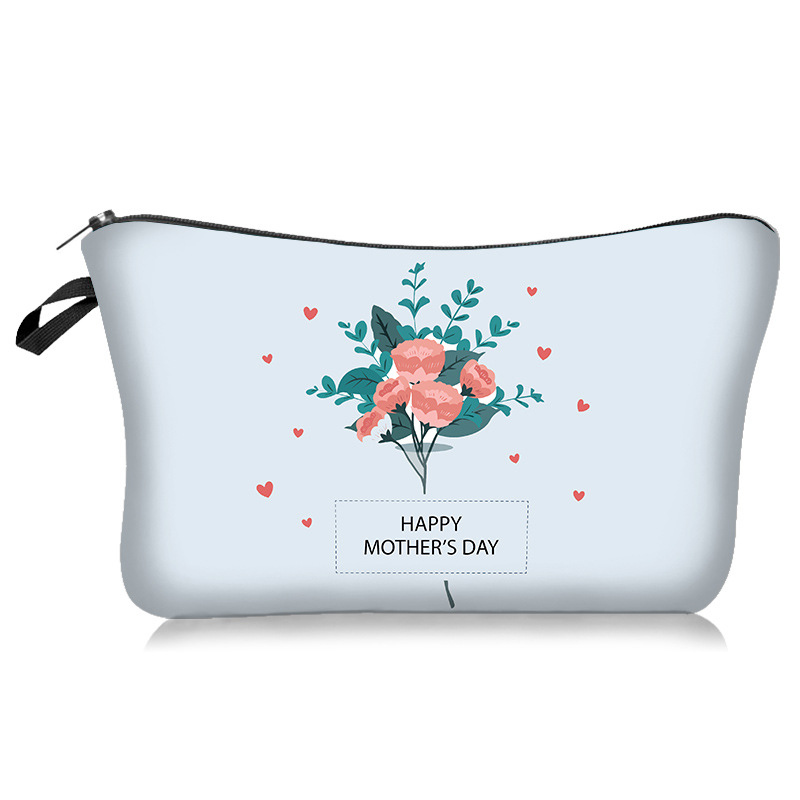 Cross-Border New Arrival Mother's Day Series Cosmetic Bag Handheld Storage Wash Bag INS Style Lazy Portable Travel Bag Factory Direct Sales