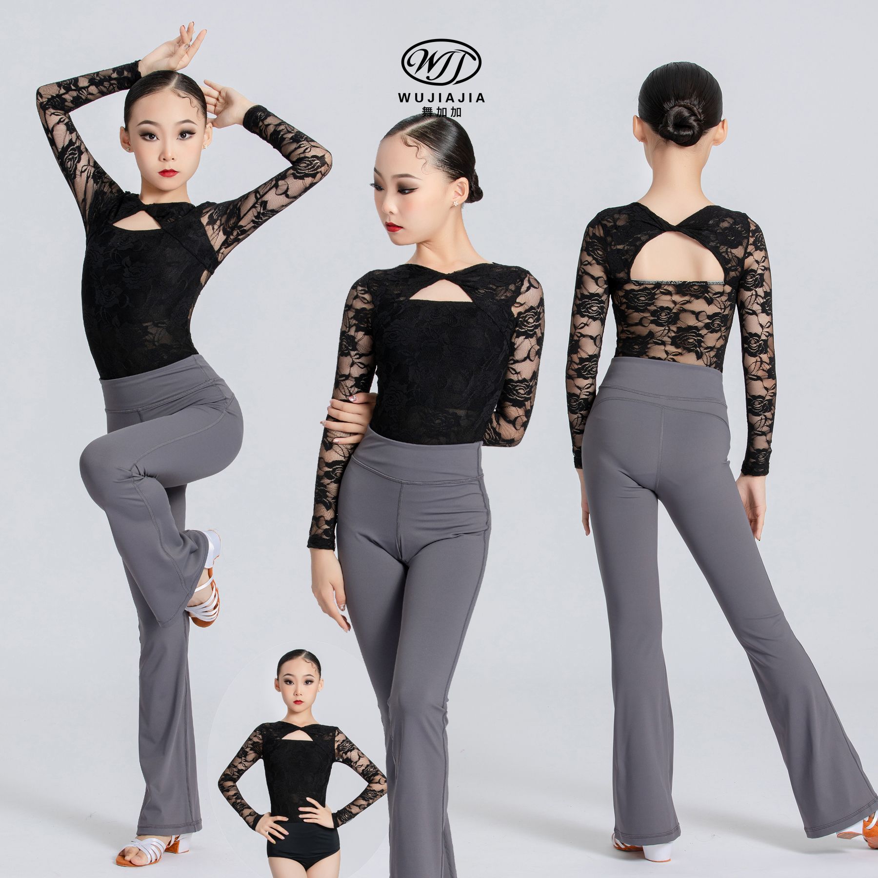 拉丁舞服春秋款练功服女童韩丝绒长袖分体少儿拉丁舞裙演出服5907