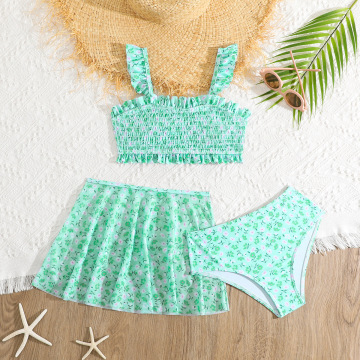 儿童泳衣女童大童分体吊带两件套小清新碎花韩版可爱温泉泳衣批发