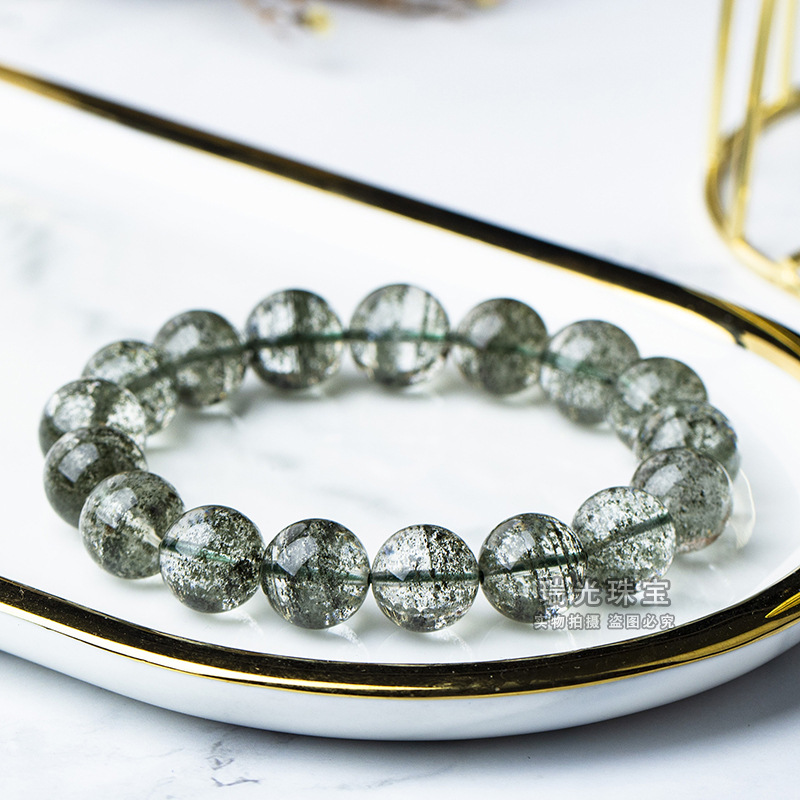 天然满天星绿幽灵手串 收藏级千层纱绿水晶单圈手链 欧美男女款