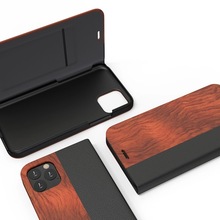 新款适用于iPhone 13竹木制磁吸翻盖PU皮保护壳个性卡套手机壳