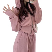 盐系时尚运动服套装女春秋季学生韩版宽松高腰连帽卫衣休闲两件套