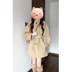 赫本风呢子大衣女秋冬韩版气质时尚小个子感立领绑绳毛呢外套