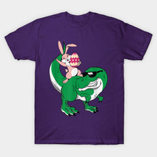 Bunny Riding T-Rex Cute Dino-saur Happy Easter圆领T恤