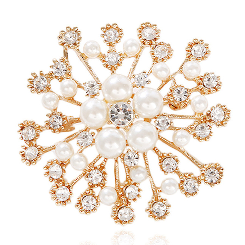 女士服饰配饰品大雪花珍珠水晶胸针精美花朵胸花别针现货批发零售