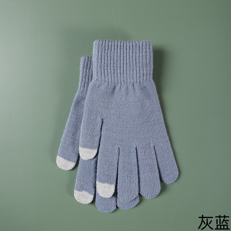 Winter Women's Touch Screen Adult Knitted Thickened Men's Five-Finger Warm Mobile Phone Game Riding Gloves Wholesale