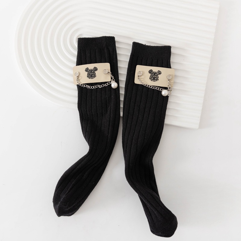 2023 New Arrival Children's Socks Classic Style Labeling Lanyard Pearl Socks JK Girl Princess Lolita Bunching Socks