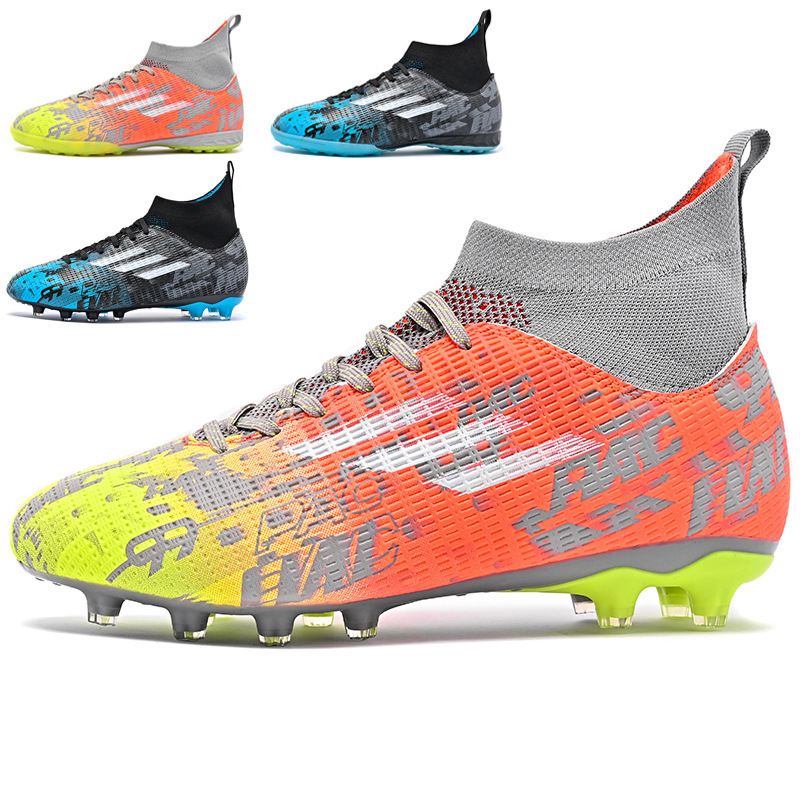 跨境外贸c罗梅西高帮足球鞋 男ag长钉青少年学生校园比赛训练球鞋