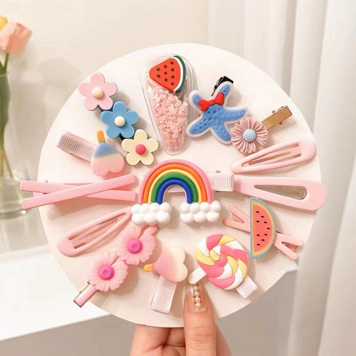 一件代发亚克力发饰软陶花朵发夹超可爱童趣糖果色夹刘1465-阿里巴巴