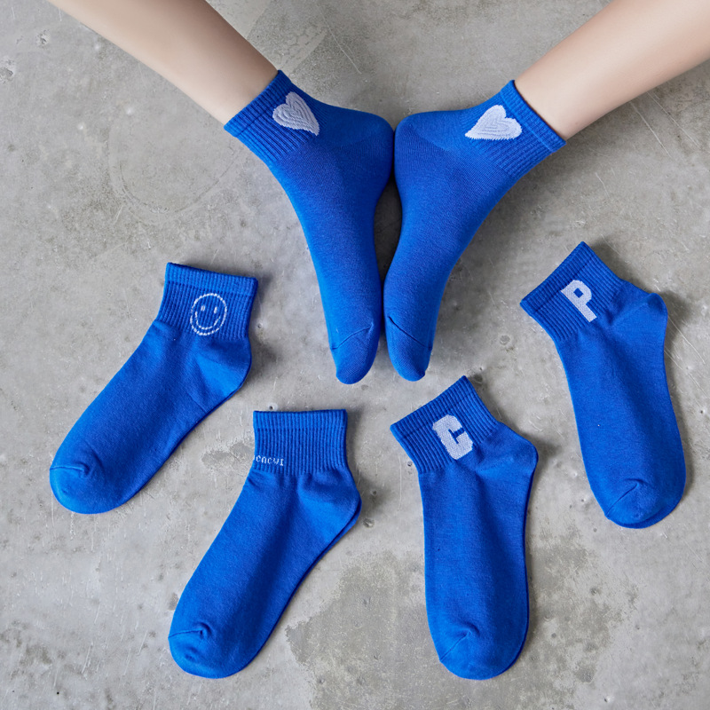 克莱因蓝袜子女蓝色棉袜春秋新款精梳棉ins潮网红款短筒厂家批发