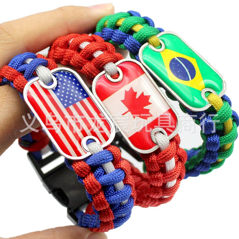 National Flag Bracelet from All over the World US Canada Brazil National Flag Parachute Cord Woven Bracelet Outdoor Life-Saving Bracelet
