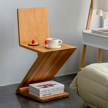 北欧轻奢Z字椅家用餐椅中古实木现代简约设计师创意异形靠背凳子