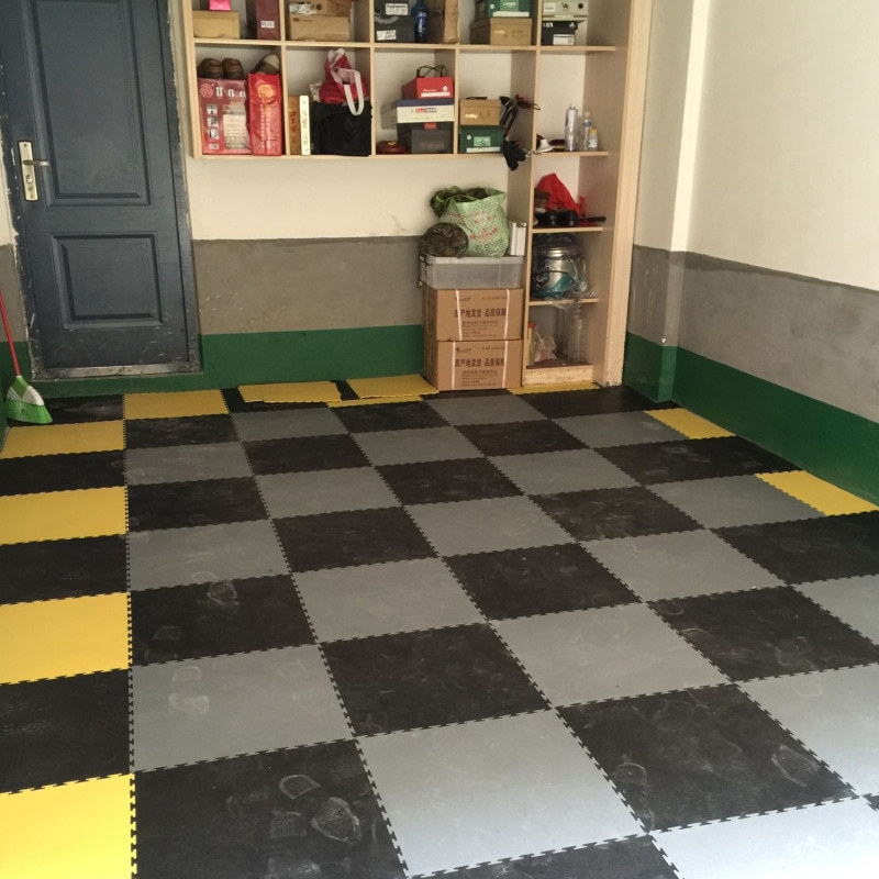 库泽现货批发车库地板汽修车间地胶片状锁扣塑料实心软地砖耐压