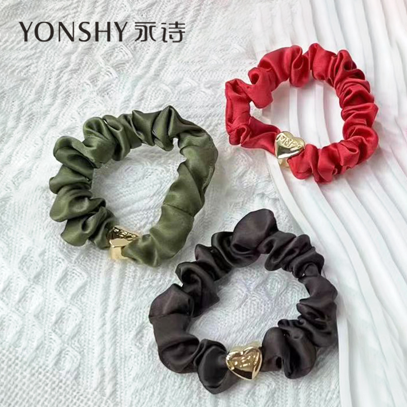 Spring and Summer New Peach Heart Sausage Ring Silkworm 16 Oumi Silk Cloth Hair Ring High-Grade Hair Rope Jewelry Factory Wholesale