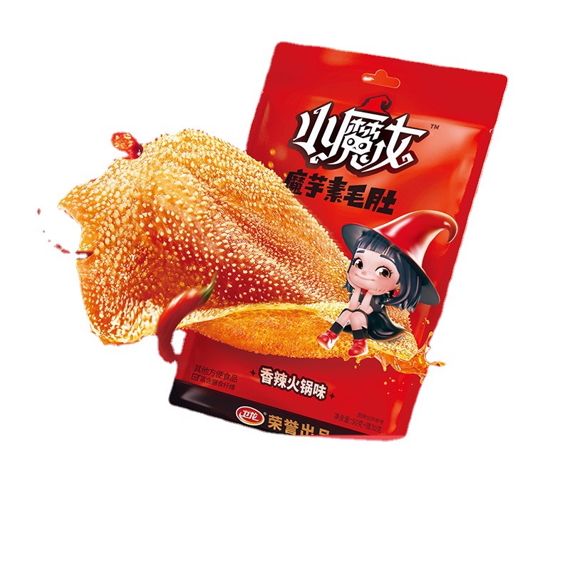 【新品】卫龙小魔女魔芋素毛肚香辣火锅味素肉辣味辣条休闲小零食