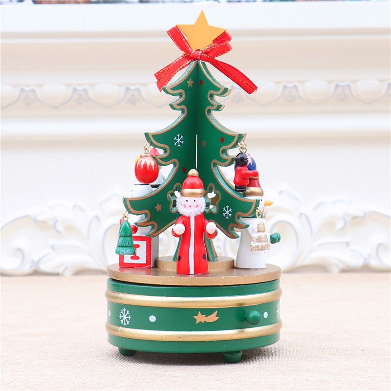 Christmas High-End Wooden Rotating Music Box Music Box Christmas Decorations Children's Gifts Christmas Desktop Ornaments