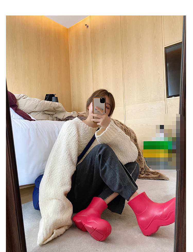 厚底水鞋Хbv女时尚款外穿s牛油雨靴一脚蹬短靴糖果色大头雨w防水