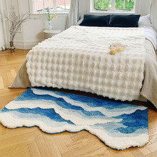 轻奢海浪簇绒异形植绒地毯客厅家用防滑卧室床边毯可机洗跨境专供