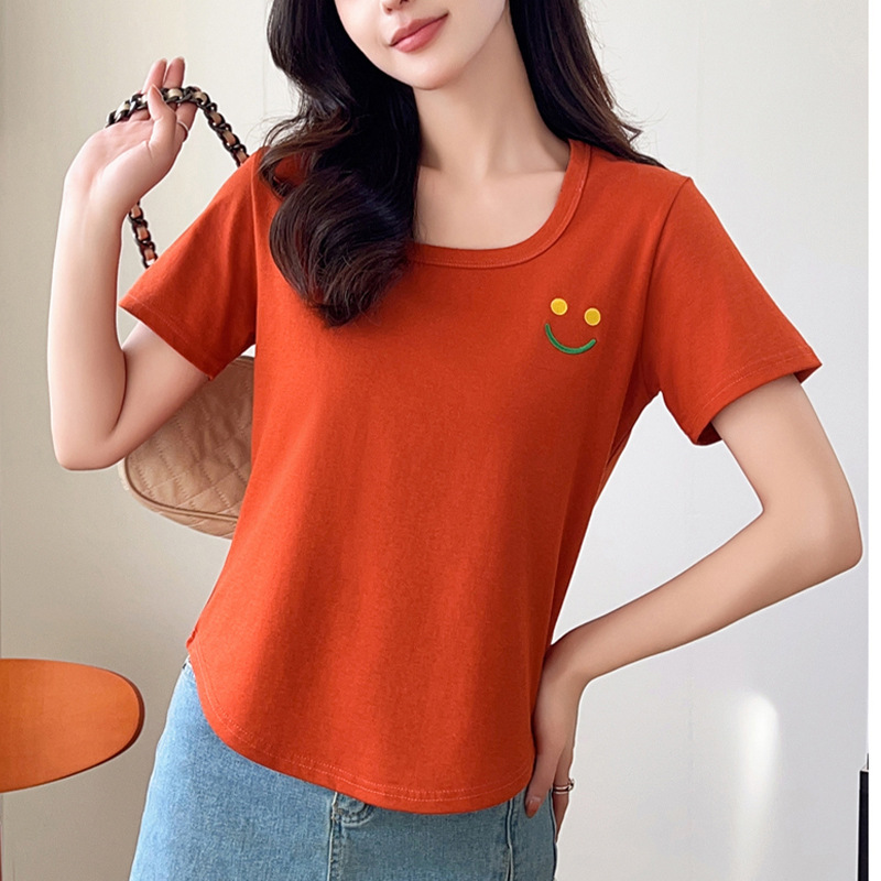 夏季新款短袖t恤休闲百搭气质方领半袖小众设计感休闲气质上衣