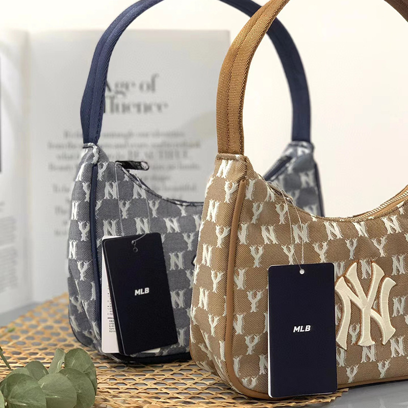 mlb包包2021新款ny满标手提包手拎麻将包泫雅同款复古老花腋下包