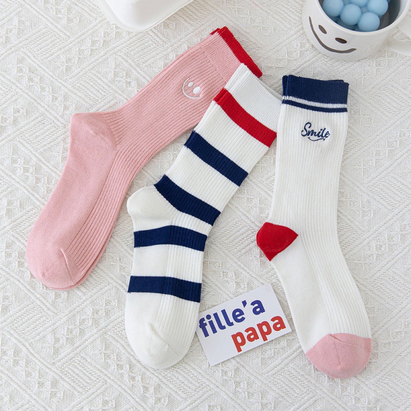 袜子女春季新款潮袜韩版刺绣条纹女袜穿搭风爆款堆堆袜一件代发