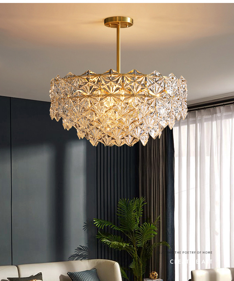 全铜水晶客厅吊灯后现代轻奢灯饰北欧简约餐厅卧室吊灯玻璃灯具