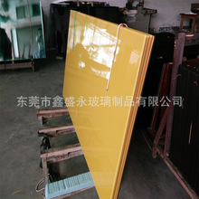 家具玻璃厂供应8-12mm黄色烤漆玻璃台面精磨边角可粘接铝饼钢饼