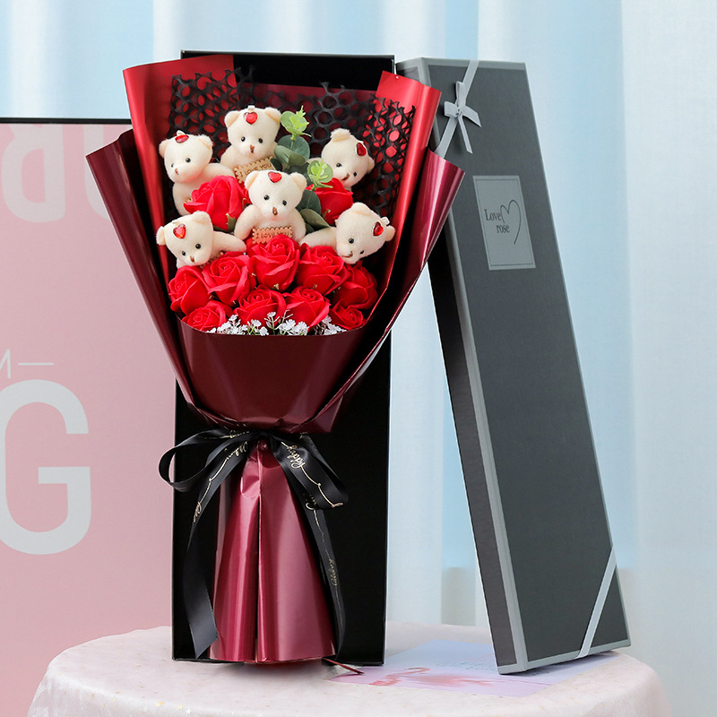 小熊新款三八节情人节礼物生日礼品玫瑰花花束香皂花礼盒送女友