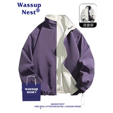 wasuup新款秋冬多巴胺穿搭夹克男高街情侣双面穿外套秋装紫上衣