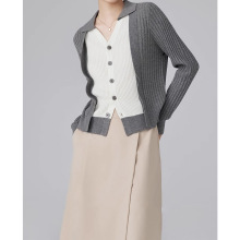 XingYu丨2023秋季新款时尚洋气假两件灰白色长袖短款针织开衫女潮