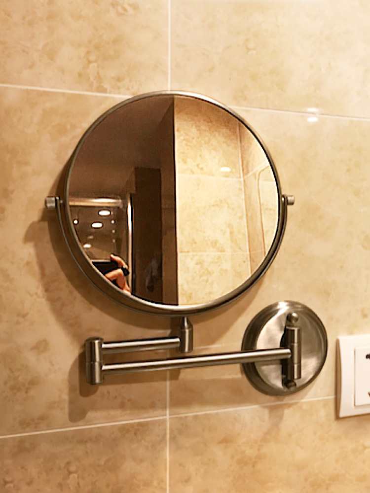浴室化妆镜折叠厕所可伸缩壁挂双面卫生间贴墙挂墙式小镜子免打孔
