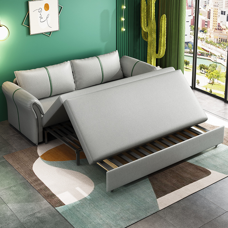 折叠沙发床客厅多功能两用小户型坐卧组装可伸缩单抽象图案红款科