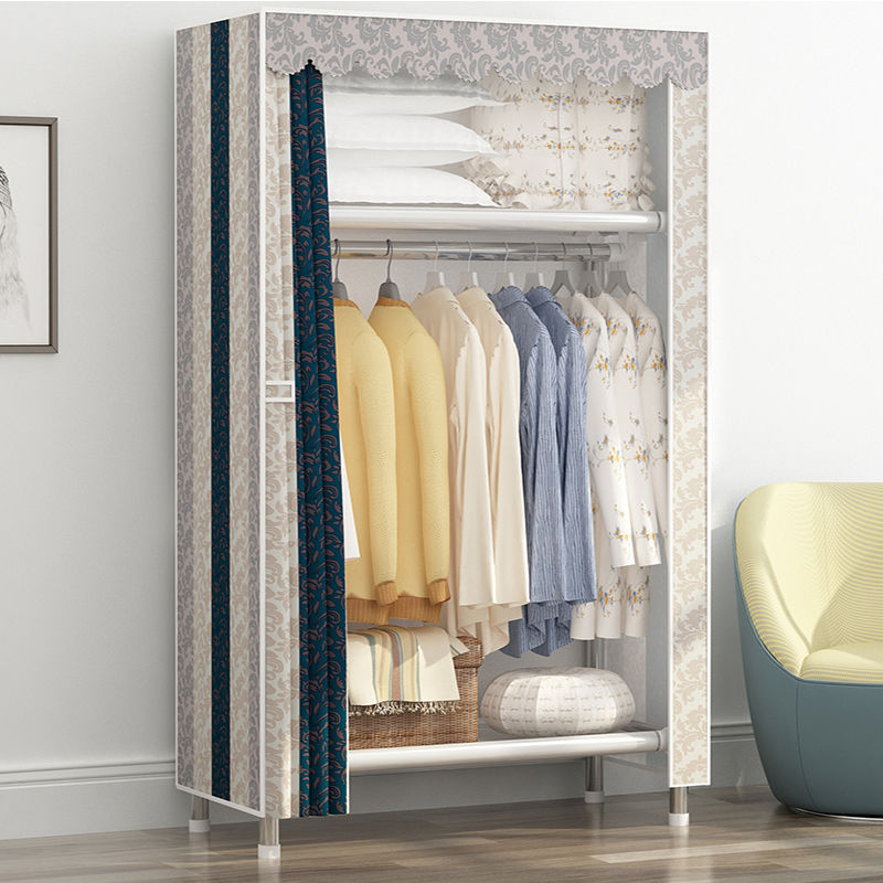 出租屋衣柜简易钢管加粗加厚塑料成人收纳架加固双人大号单人衣橱