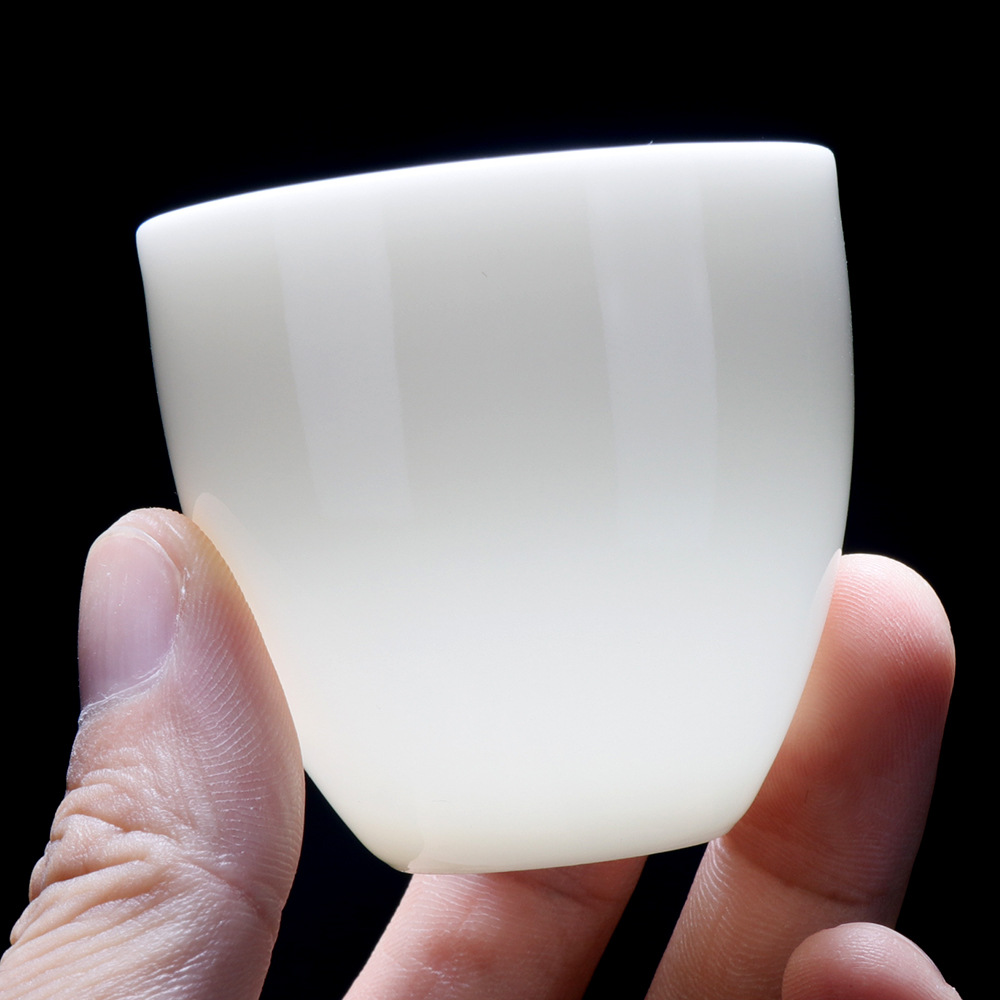 德化羊脂玉白瓷茶杯功夫茶具陶瓷闻香杯品茗主人杯斗笠小杯子批发
